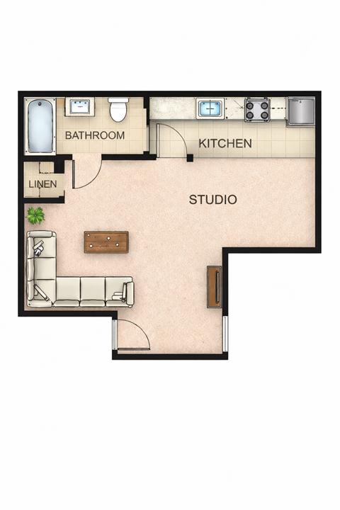 Floor plan for studio, 1 bath, 541 sqft